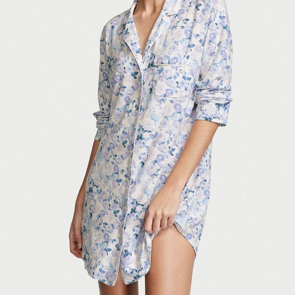 VICTORIA'S SECRET Modal Sleepshirt Nightgown So Comfy! Blue Floral Print NWT
